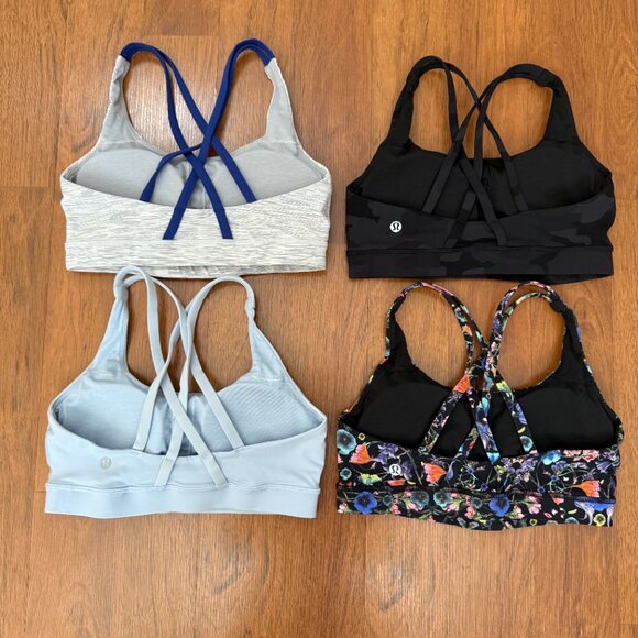 Lululemon Energy Sports Bra Size 6 Lot of 4 Black Blue Stripe Print White Gray - Picture 2 of 6